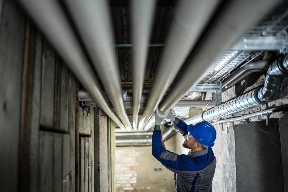 Professional Plumbing Services plumber inspecting pipes