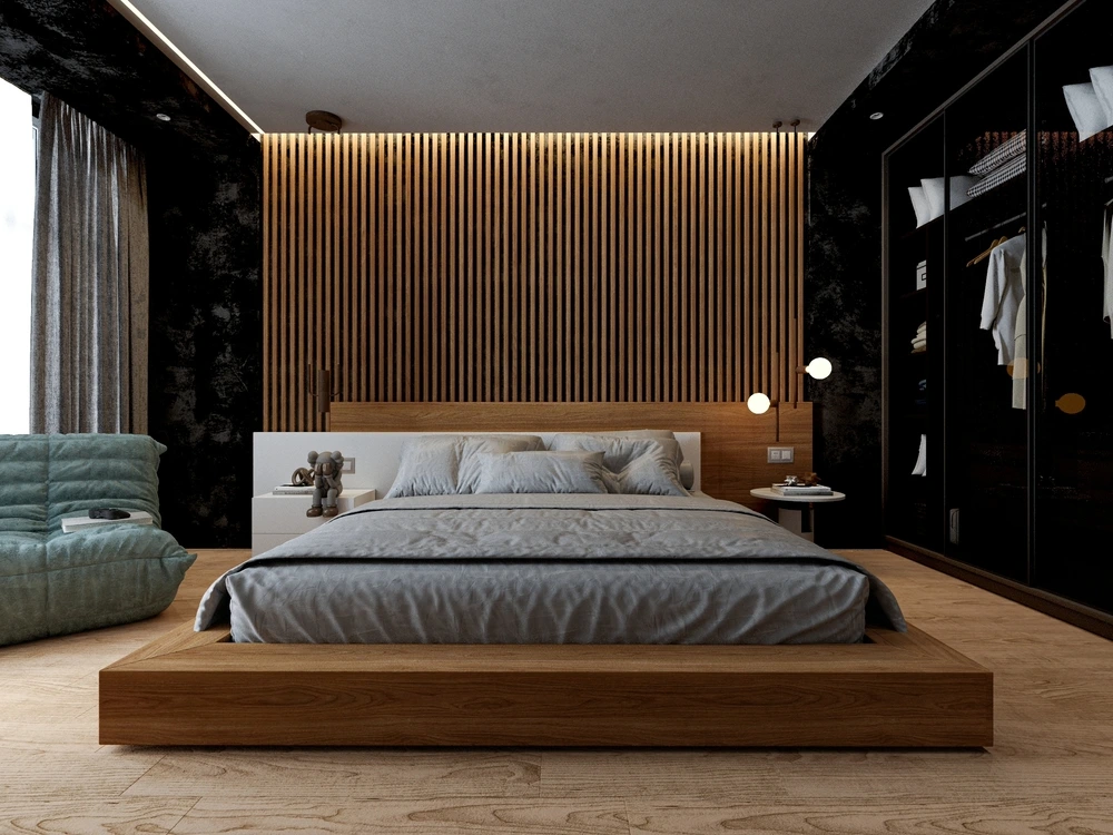 Bedroom with wood work