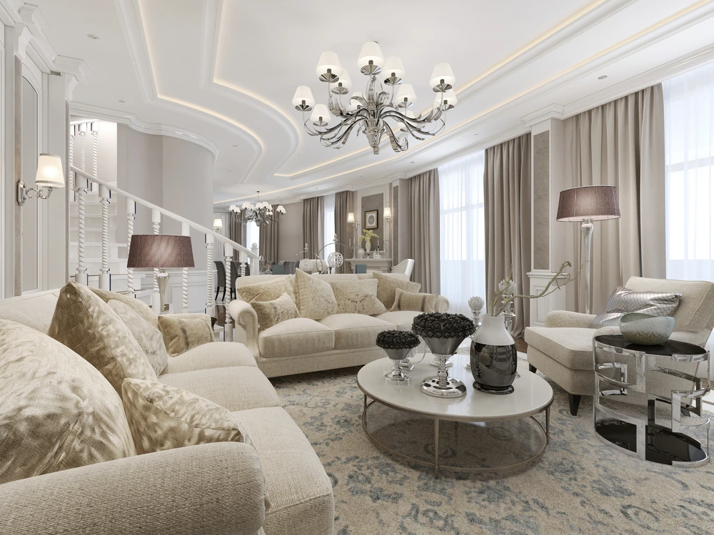 Bright Room with Chandelier